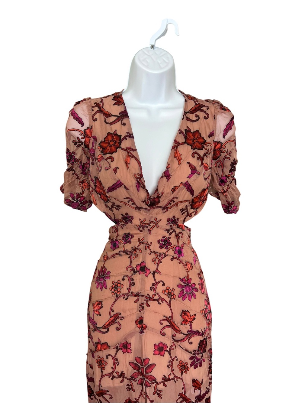 For Love & Lemons Saffron Pink Floral V-Neck High-Slit Maxi Dress - Picture 3 of 9